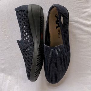 Anne Klein - perforated navy blue wedges size 10 1/2